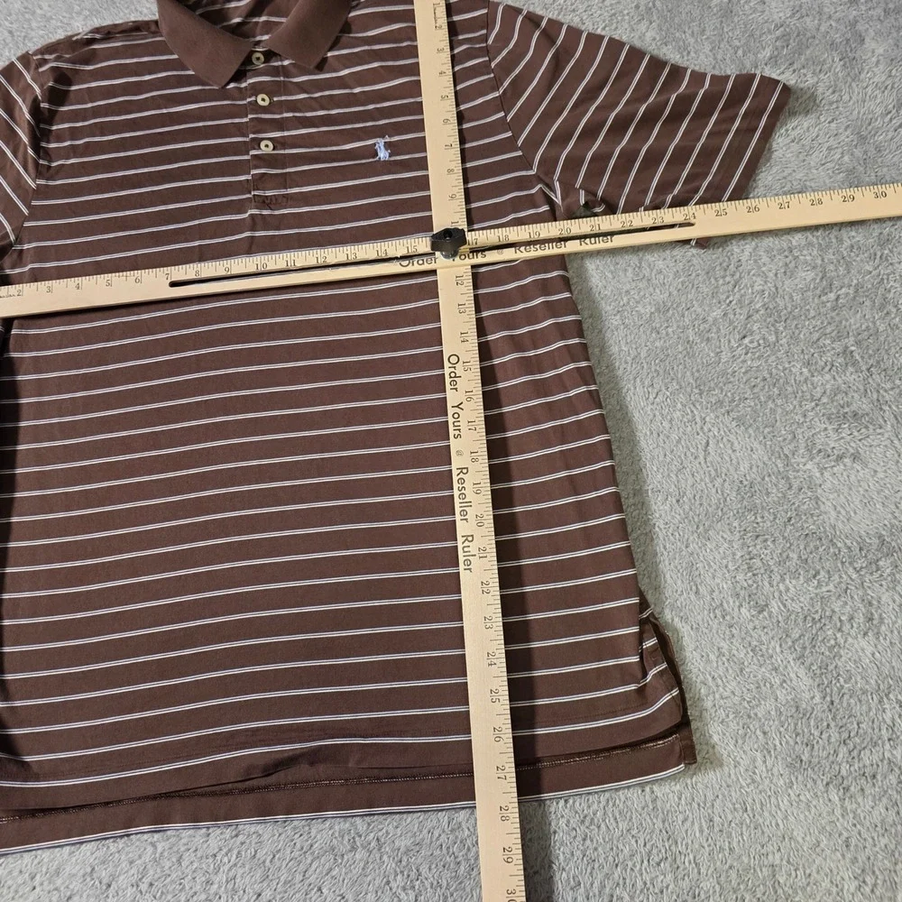 Polo Ralph Lauren Mens M Polo Shirt Brown Striped Pima Cotton Short Sleeve Pony